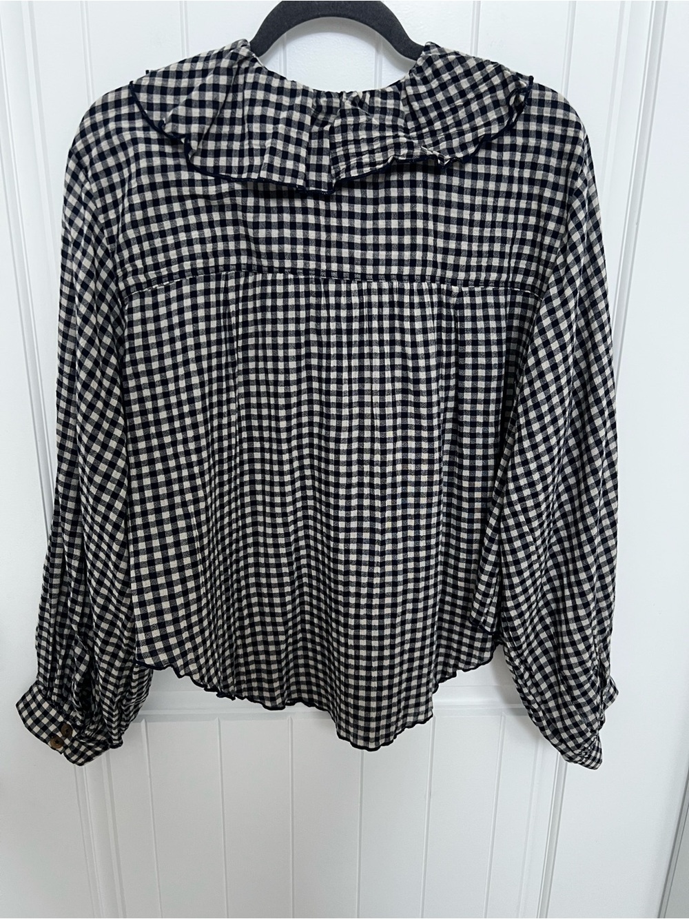 Pilcro for Anthropologie Blue Gingham Ruffle Button Front Blouse - Picture 10 of 12